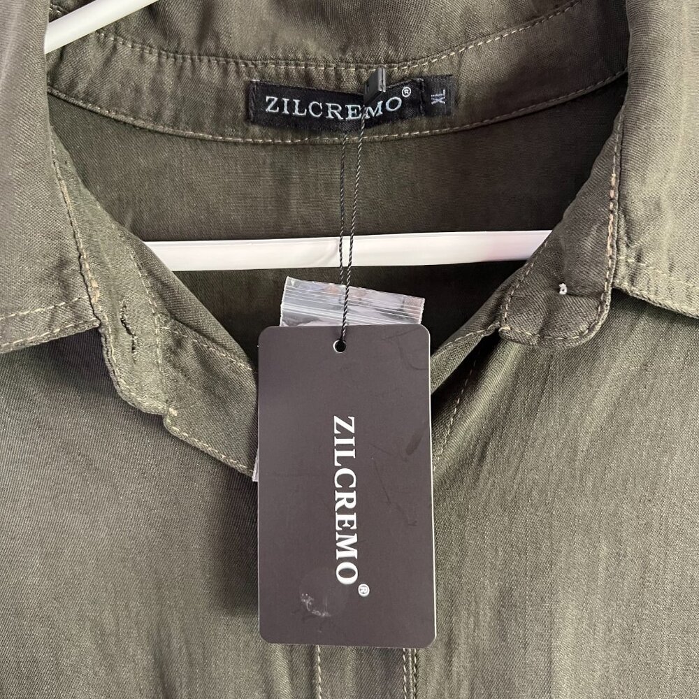 Elegant Dark Green Button-Down Midi Dress - Picture 4 of 6